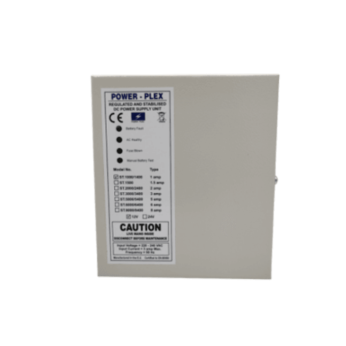 Front view of 12V DC 1 Amp power supply unit for electrical applications