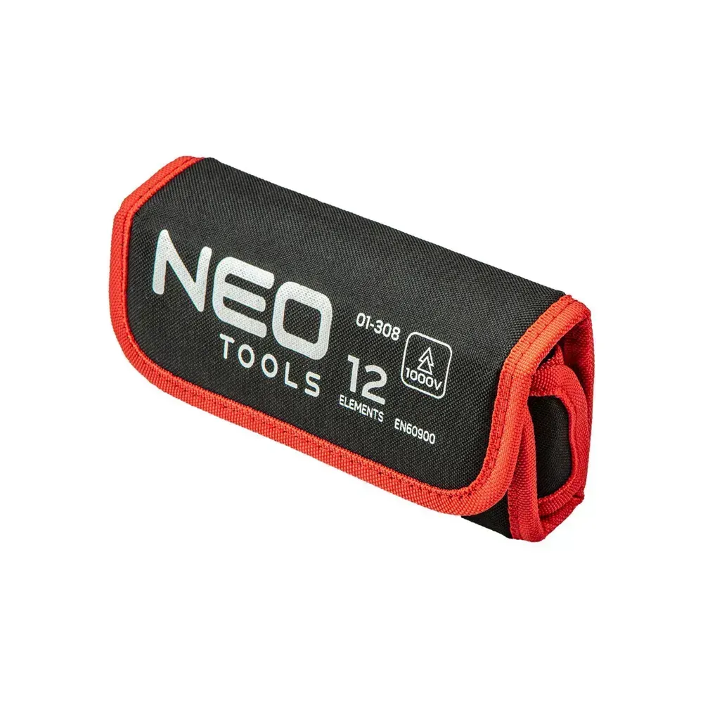 Complete Neo Tools Insulated Screwdriver Set with standard and special bits, ideal for electricians.