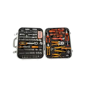 Combination of side cutting pliers, long nose pliers, and water pump pliers for versatile mechanical tasks