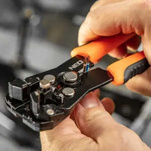 Durable wire stripper and crimper, 52-60 HRC steel jaws, 200 mm in length