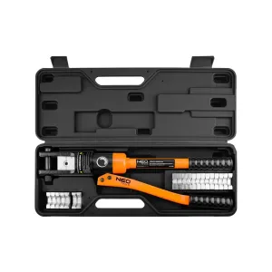 Heavy-duty NEO Tools 01-543 hydraulic press for wire crimping, 12-ton force, with interchangeable dies