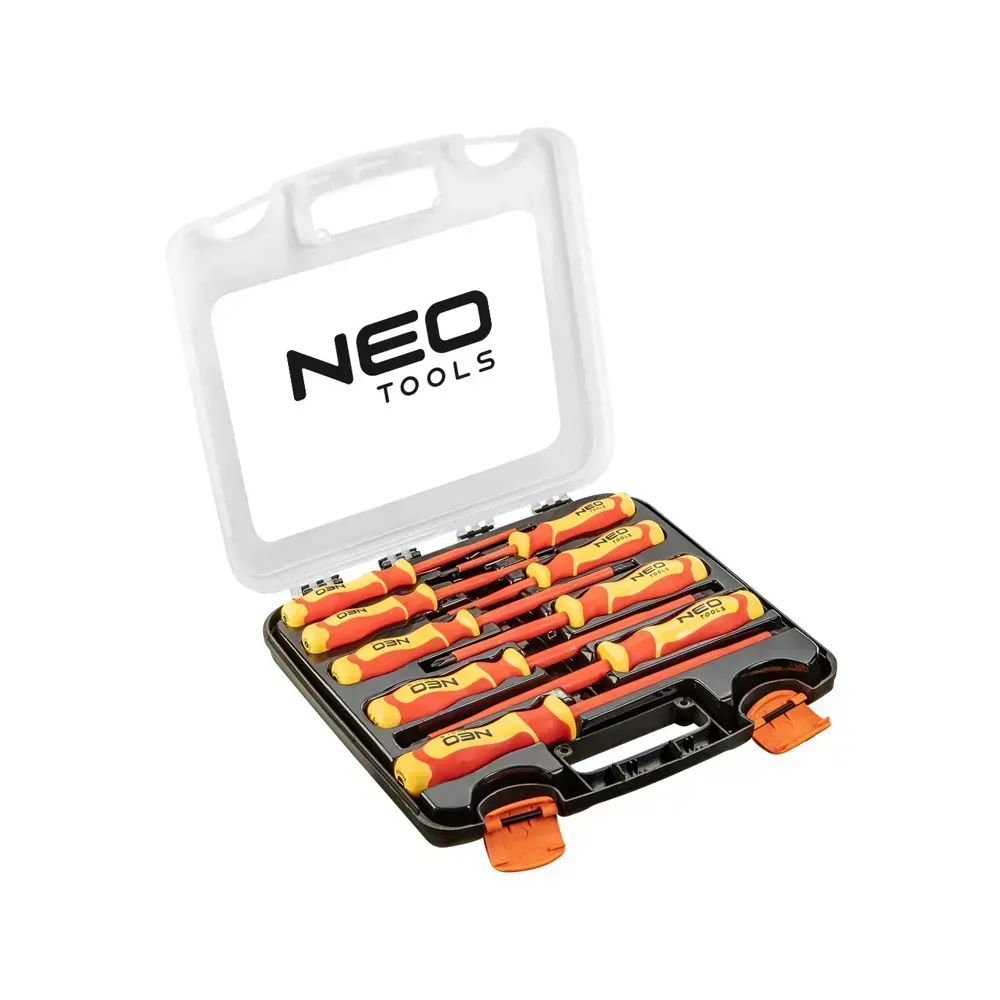 NEO insulated screwdriver set, cross and slotted types, S2 steel shank for durability