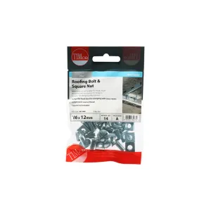 Timco 0612RBP M6 x 12mm zinc-plated roofing bolt and square nut set