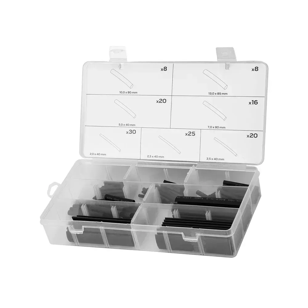127-piece heat shrink sleeves set in a plastic organizer