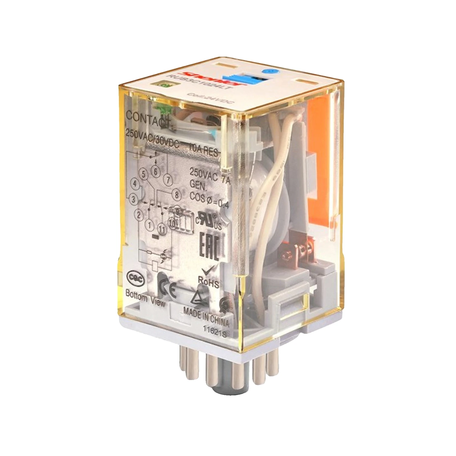 Shenler RUB 24V AC 11 Pin 3CO General Purpose Industrial Relay IP20