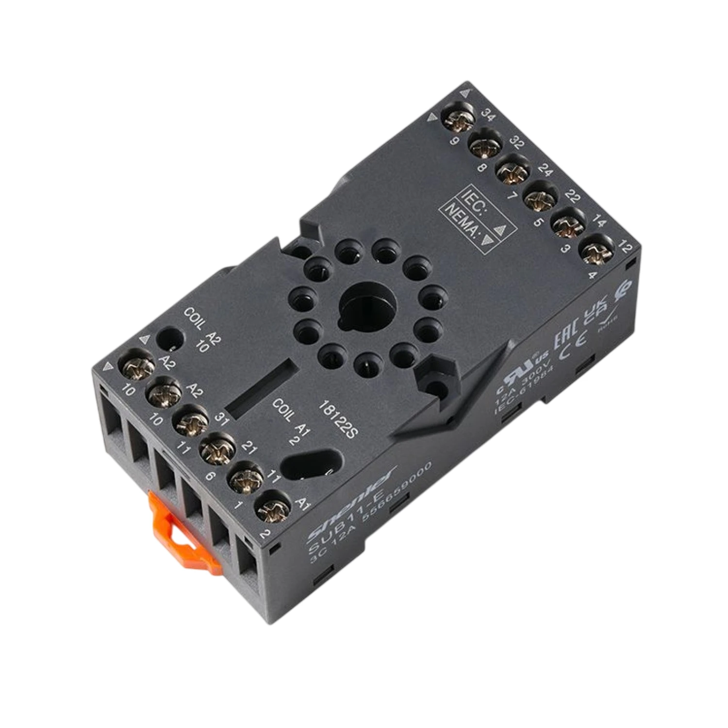 11 Pin DIN Rail Relay Base 300V 12A for RUB Relays SUB11E