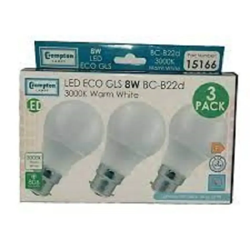 15166 - Crompton Lamp 8W B22 3000K 806LM Non Dimmable 3 Pack