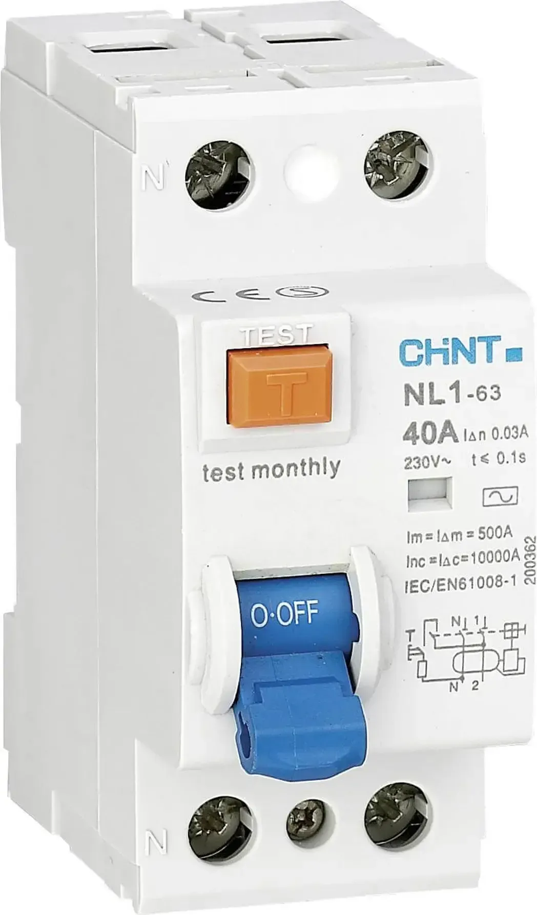 200362 - RCD 2 Pole 40A 30mA 10kA Chint 200362