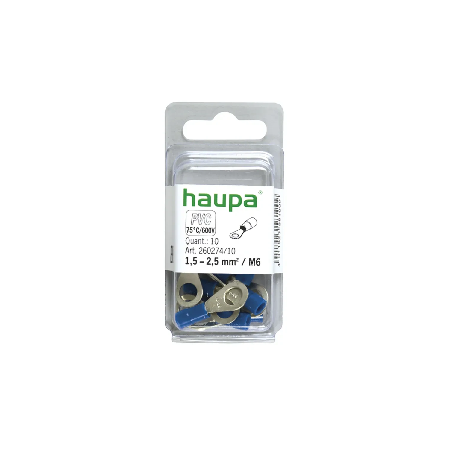 Haupa Insulated Ring Terminal M6 1.5-2.5mm² Blue Pack of 10