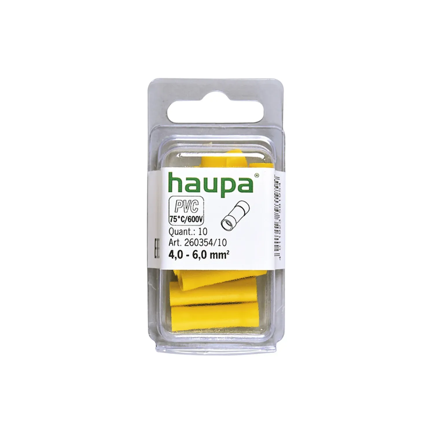 Haupa Insulated Butt Connector 4 to 6mm2 Yellow PVC Tin-Plated Copper DIN