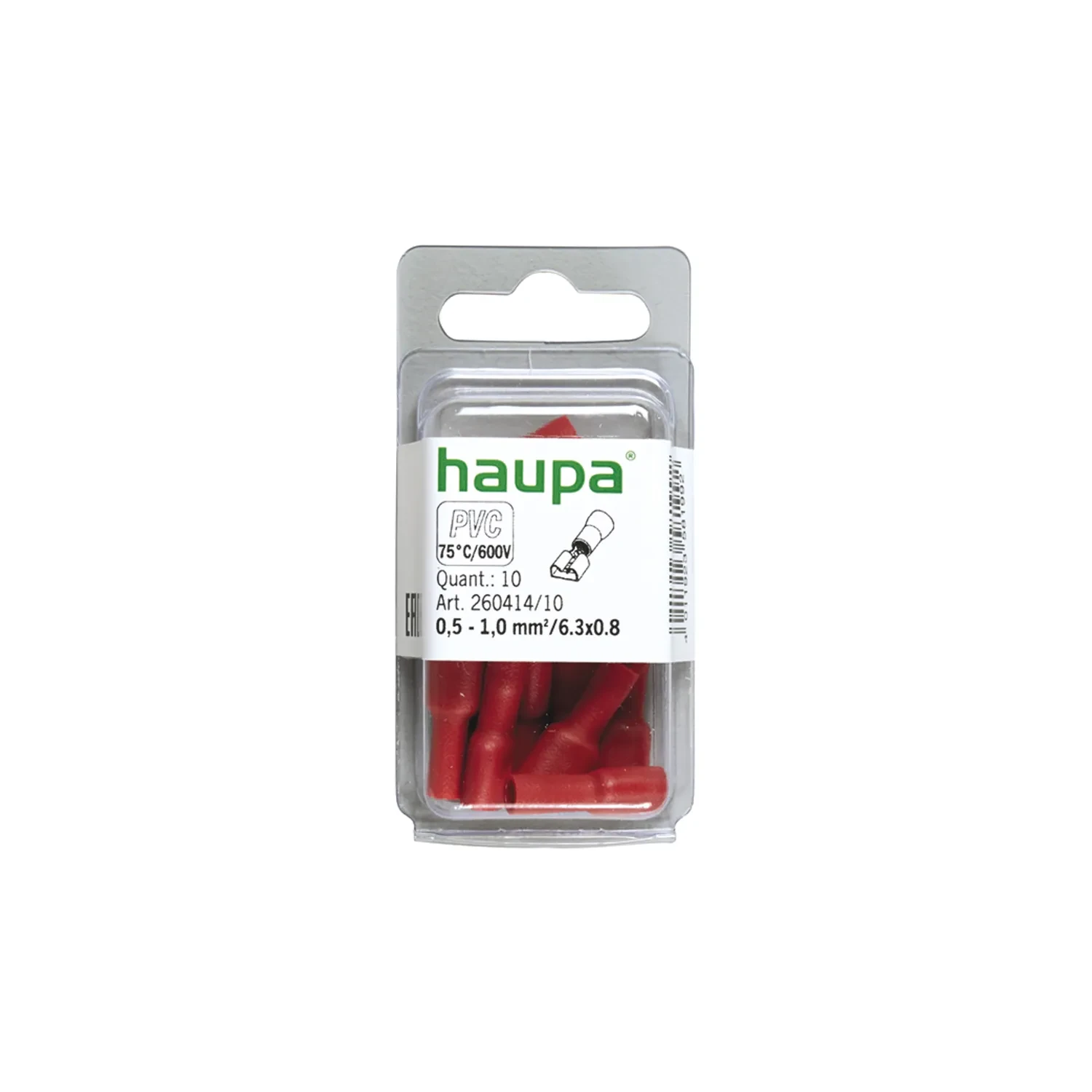 Haupa Insulated Female Socket Sleeve 0.5-1.0mm2 6.3x0.8 Red Pack of 10