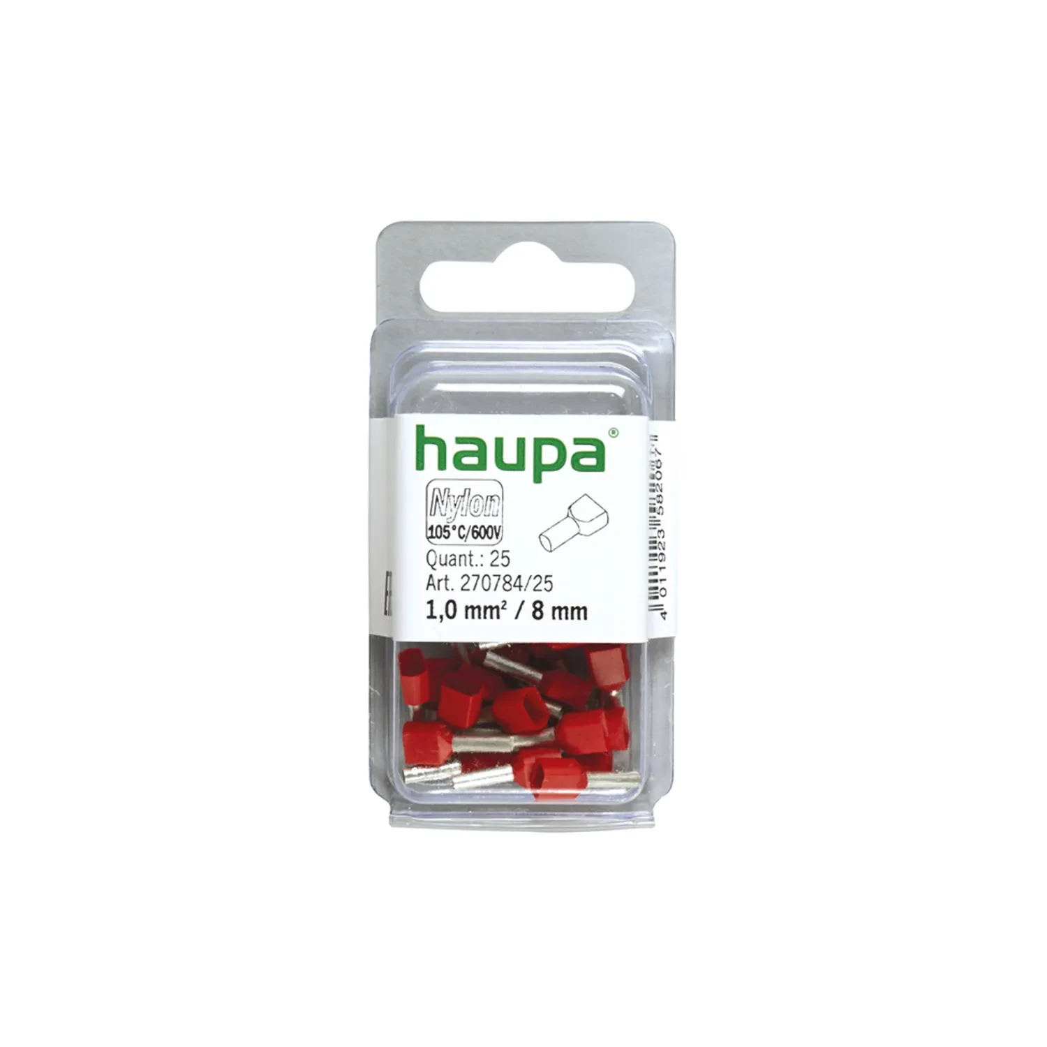 Haupa Twin Bootlace Ferrule 1mm2 8mm Red Pack of 25