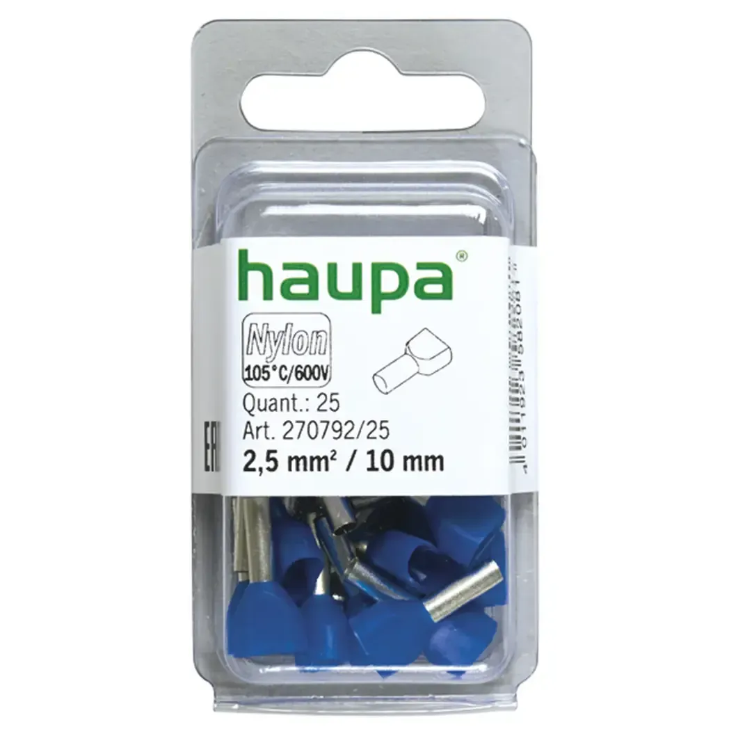 27079225 - Haupa Bootlace Ferrule  2.5x10mm Twin 25 Pack Blue