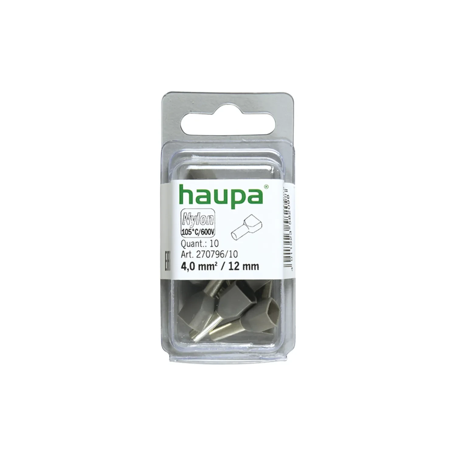 Haupa Twin Bootlace Ferrule 4mm2 12mm Grey Pack of 10