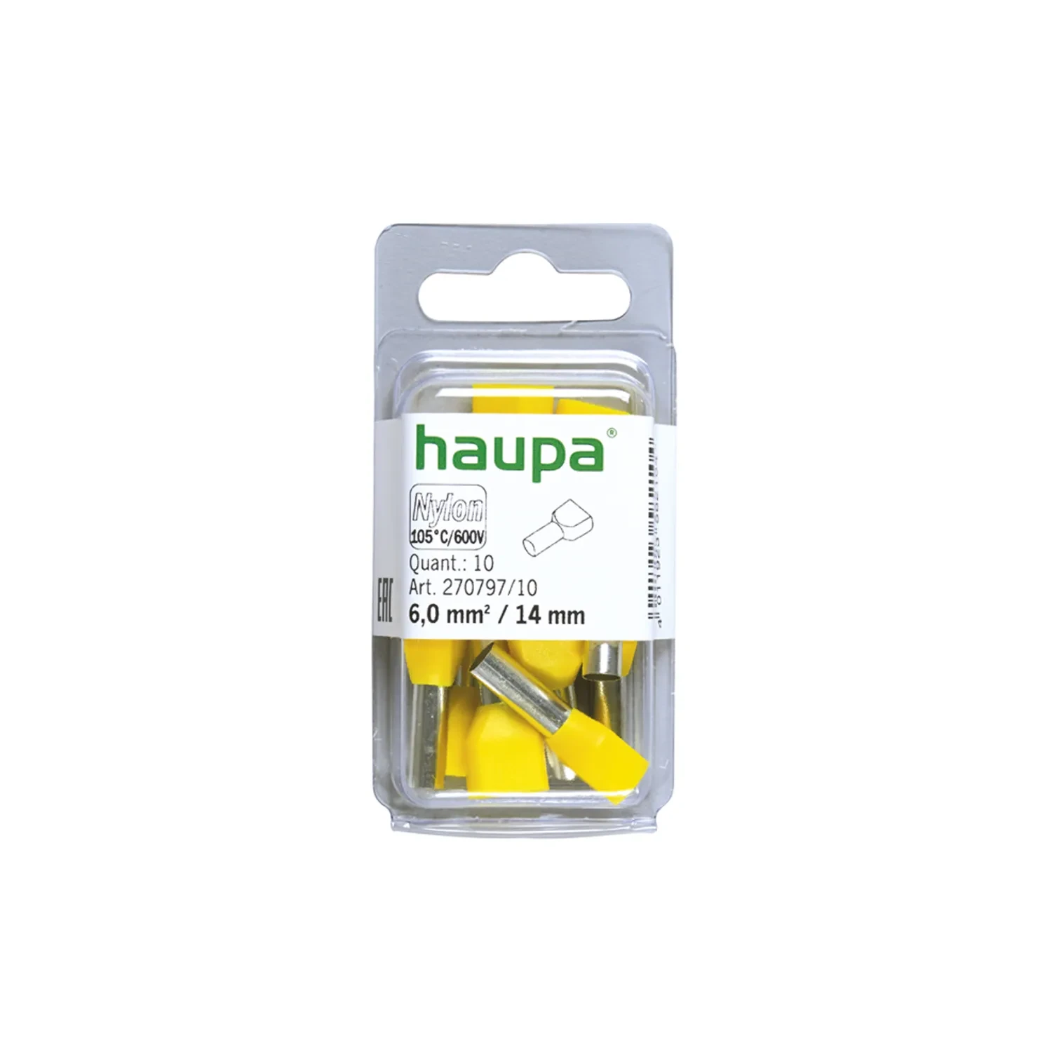 Haupa Twin Bootlace Ferrule 6mm2 14mm Yellow 10 Pack