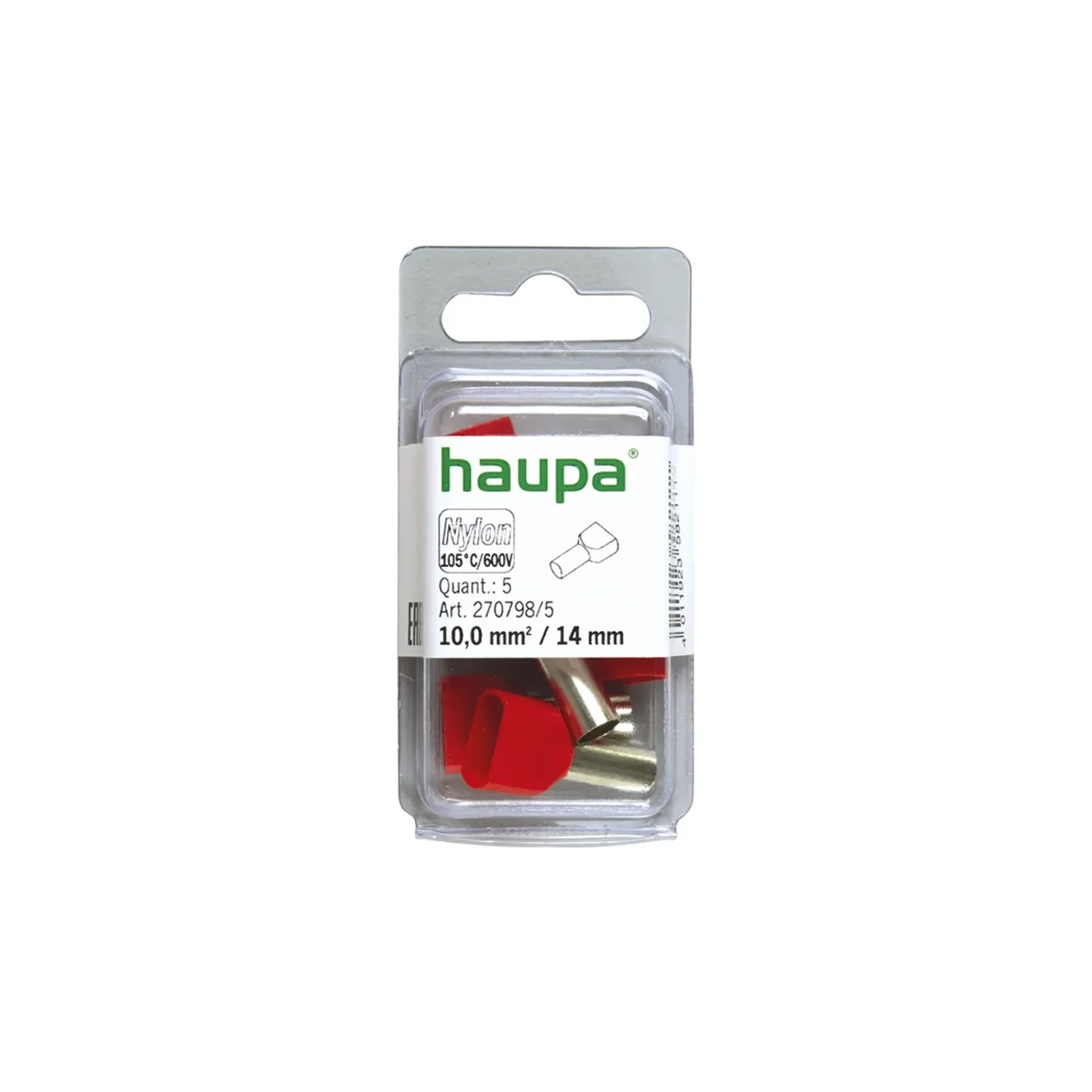 Haupa Twin Bootlace Ferrule 10mm2 14mm Red Pack of 5
