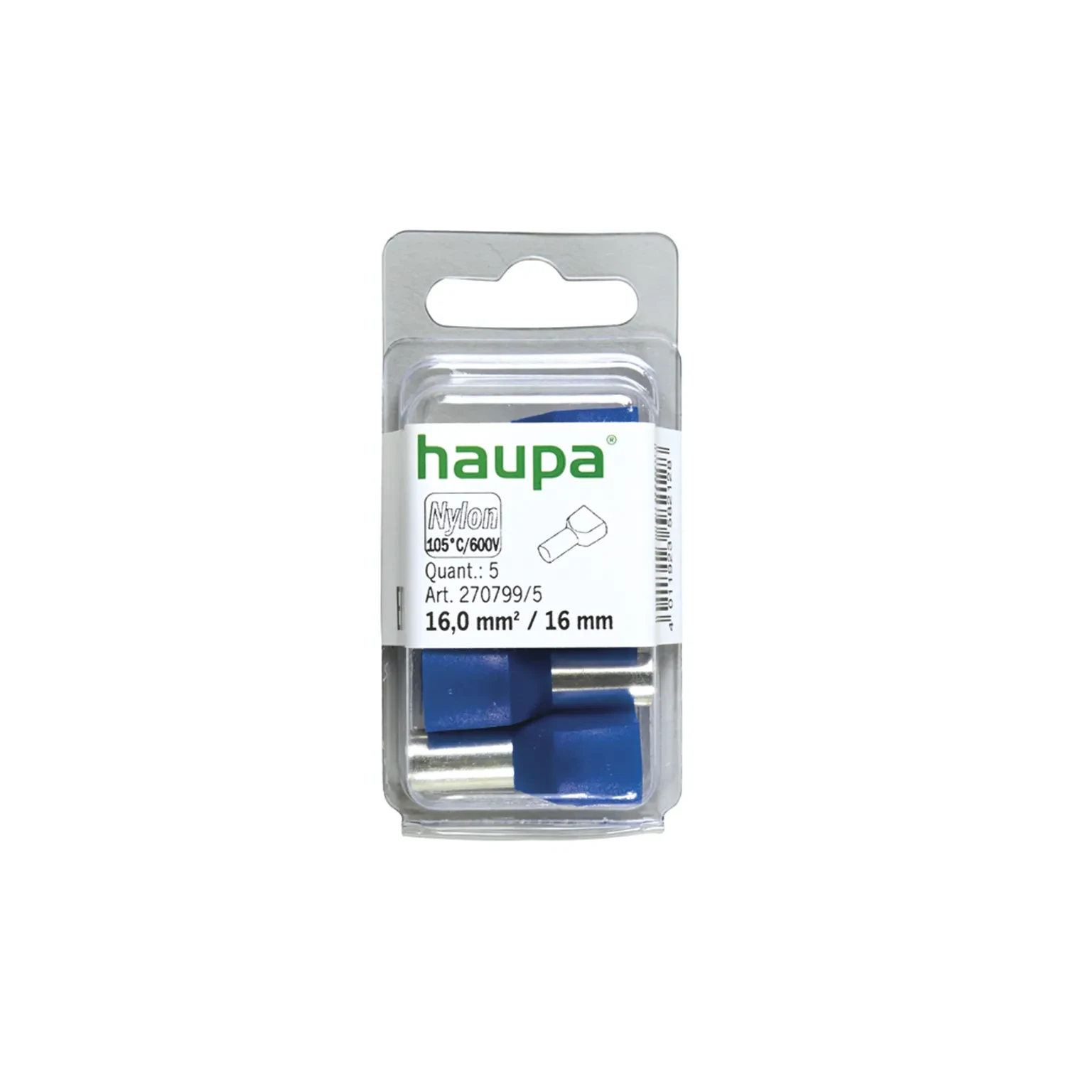Haupa Twin Bootlace Ferrule 16mm2 16mm Blue Pack of 5