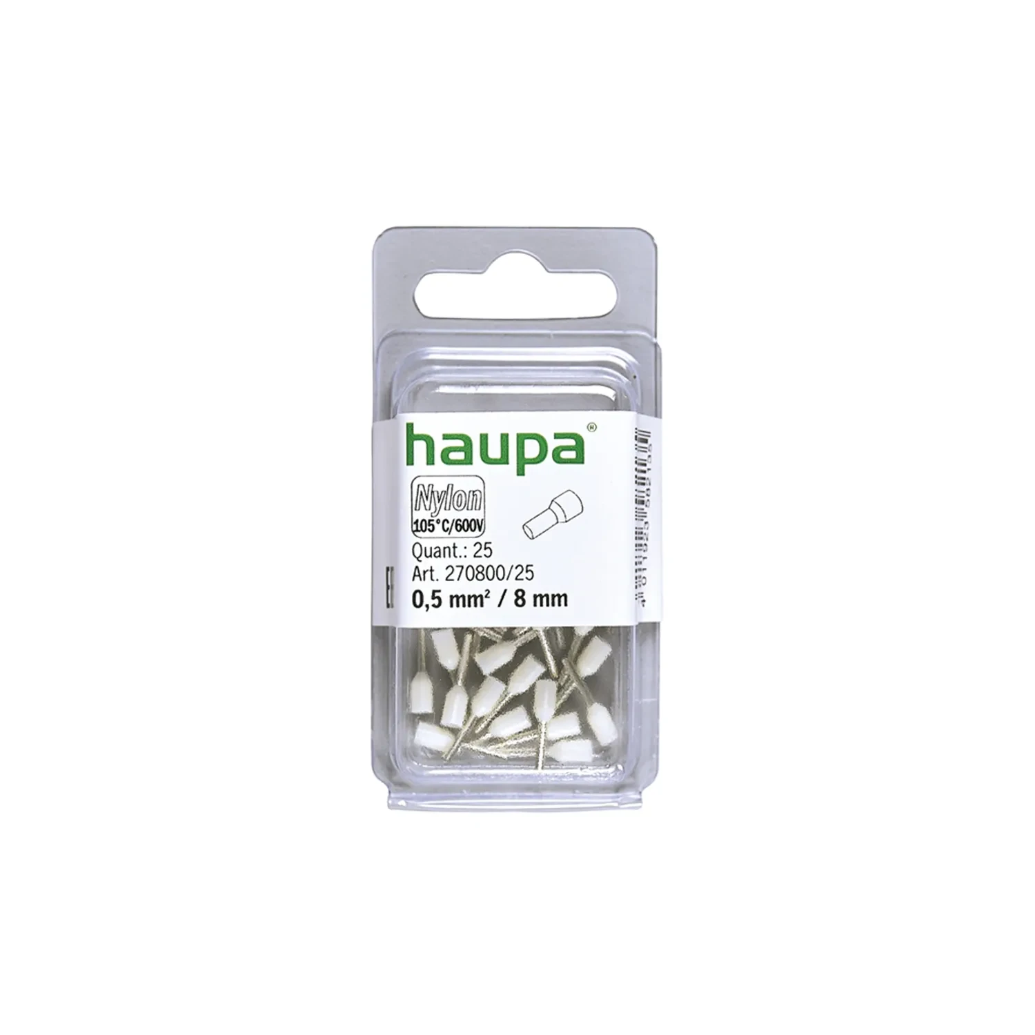 Haupa Bootlace Ferrule 0.5mm2 x 8mm White Pack of 25
