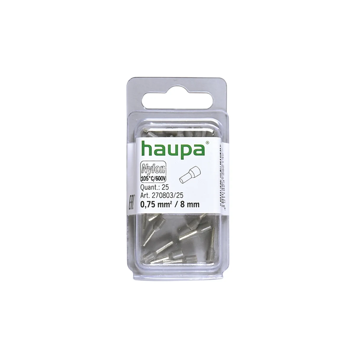 Haupa Bootlace Ferrule 0.75mm² x 8mm Grey Pack of 25