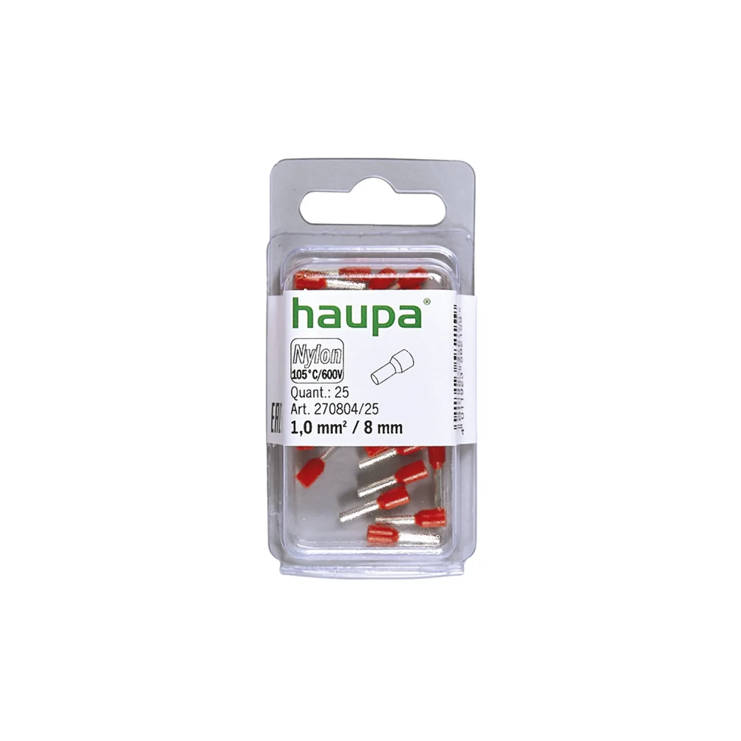 Haupa Bootlace Ferrule 1mm2 8mm Red Insulated Pack of 25