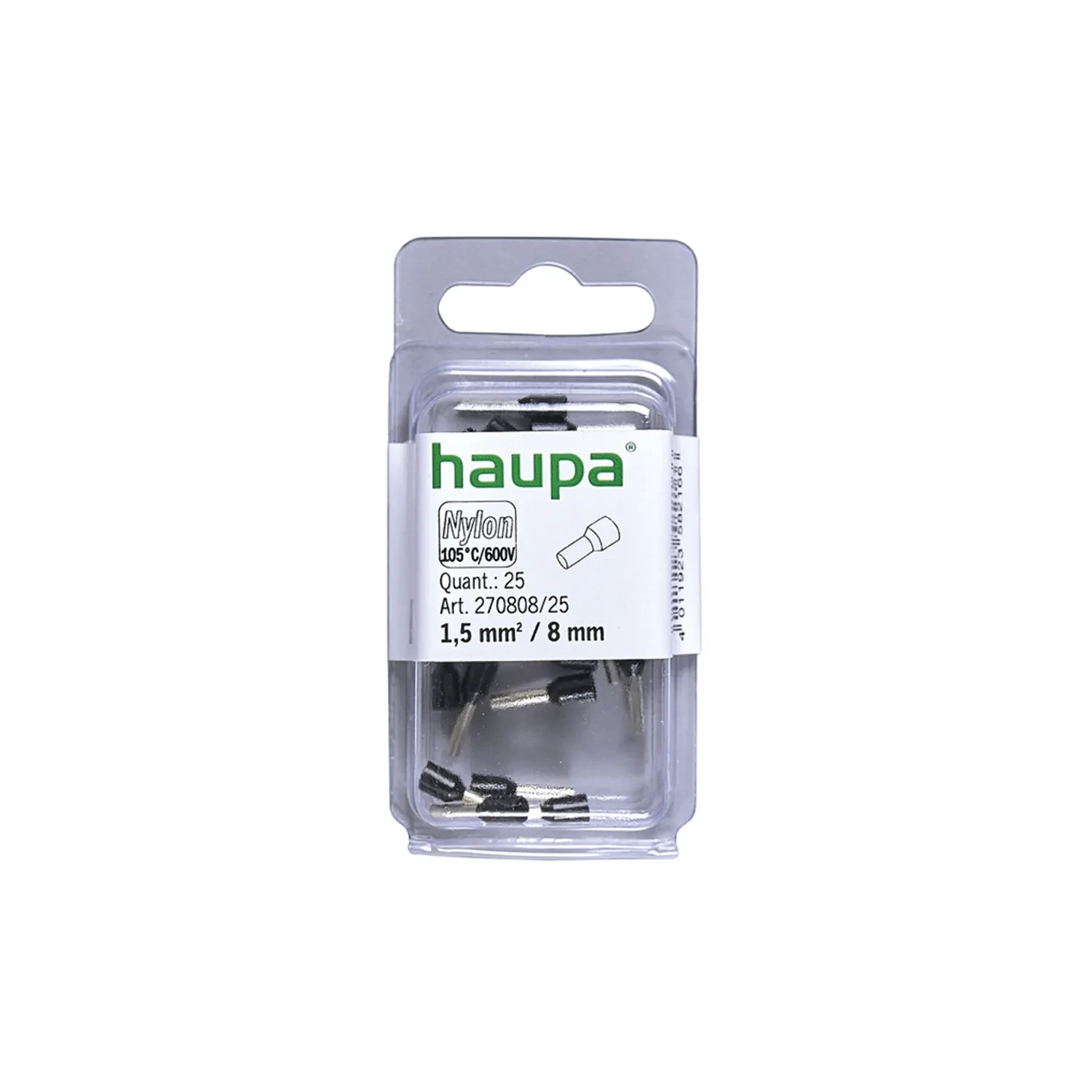 Haupa Bootlace Ferrule 1.5mm2 8mm Black Pack of 25