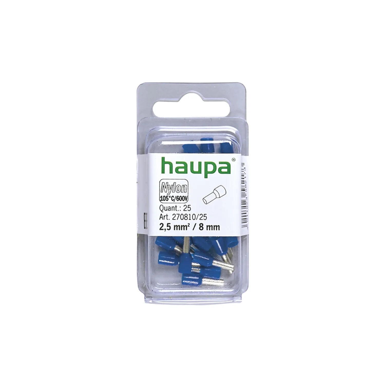 Haupa Bootlace Ferrule 2.5mm2 8mm Blue Pack of 25