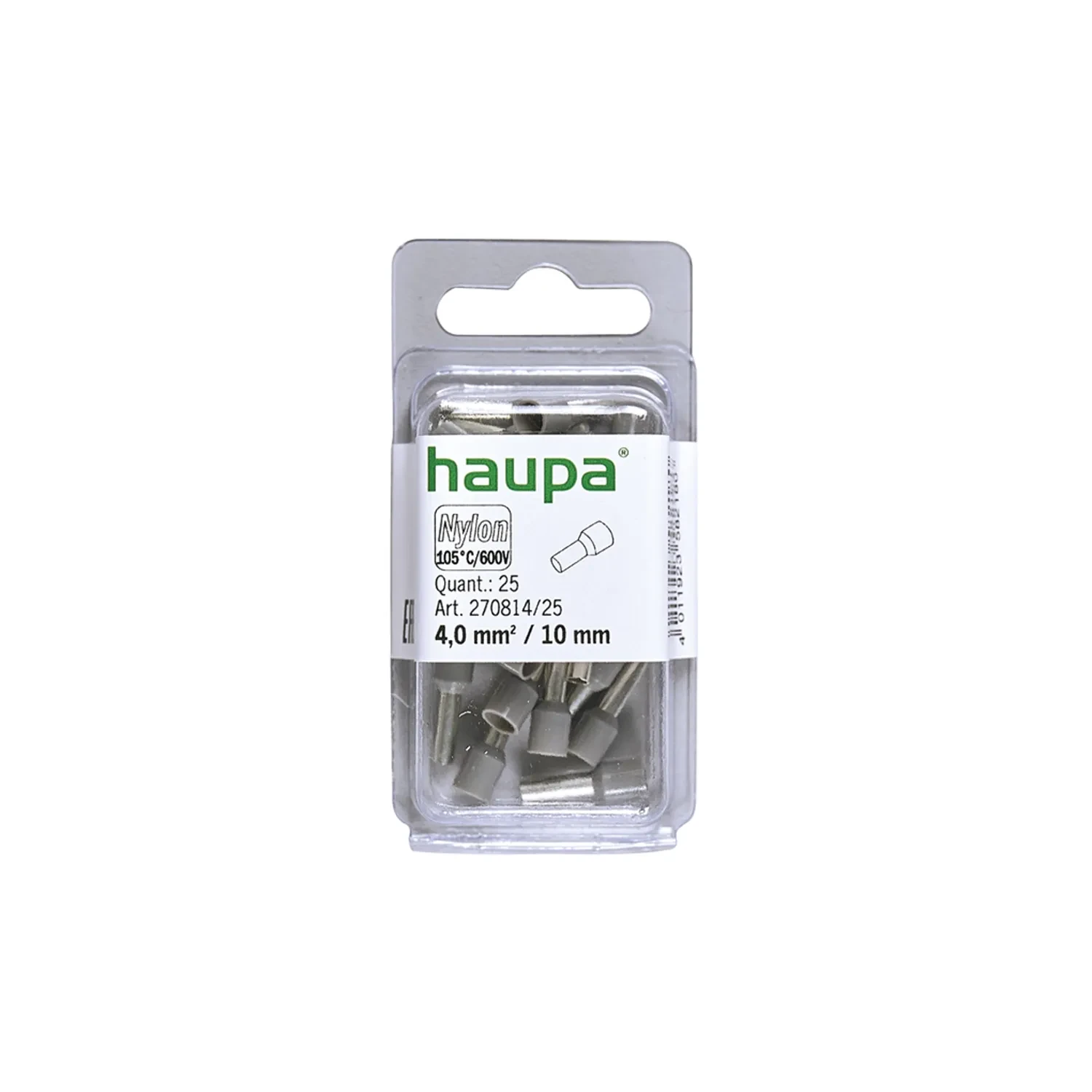 Haupa Bootlace Ferrule 4mm2 10mm Grey Pack of 25