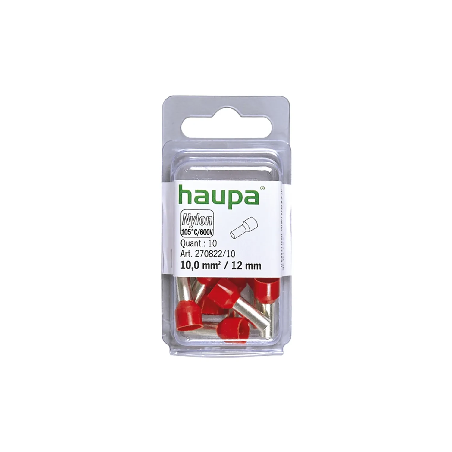 Haupa Bootlace Ferrule 10mm² 12mm Insulated Red Pack of 10