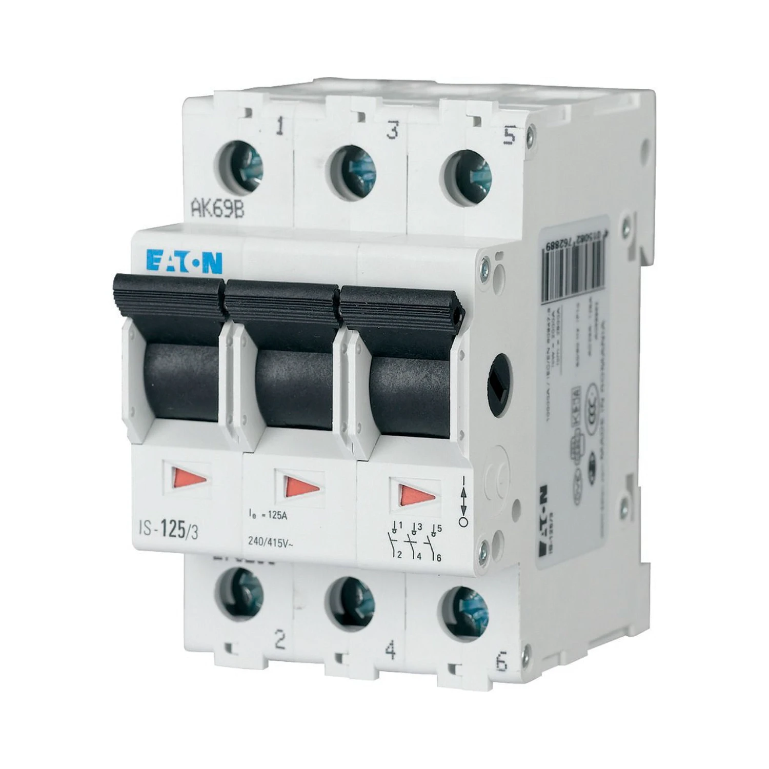 Eaton DIN Rail Isolator 125A 3P IS Series 415V AC
