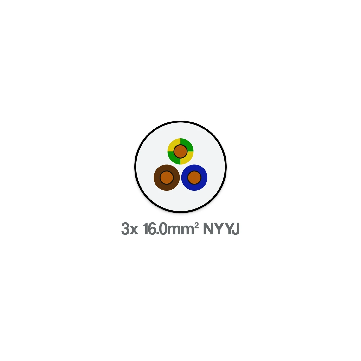 NYY-J 3 Core 16mm2 Unarmoured PVC Cable 600 1000V Blue Brown Earth 500m Drum
