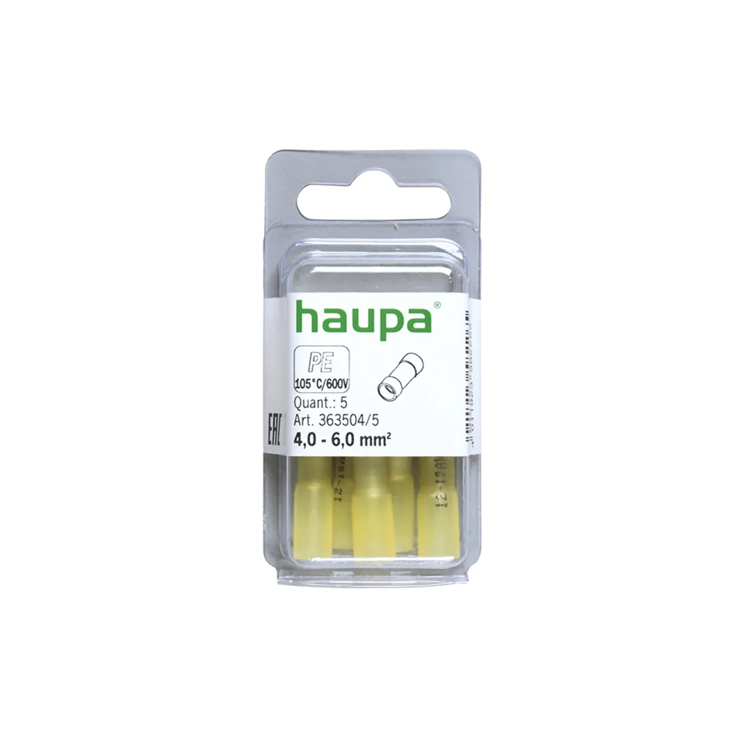 Haupa Insulated Shrinkable Butt Connector 4-6.0mm2 Yellow Pack of 5