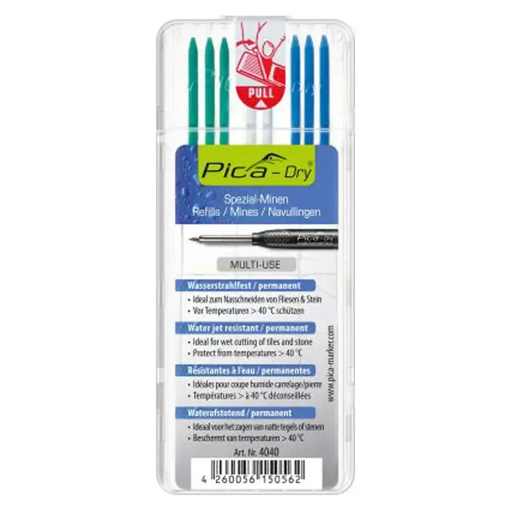 4040REFILLS - Pica Dry 4040 Refills for Ink Markers 3 x Green 2 x White 3 x Blue