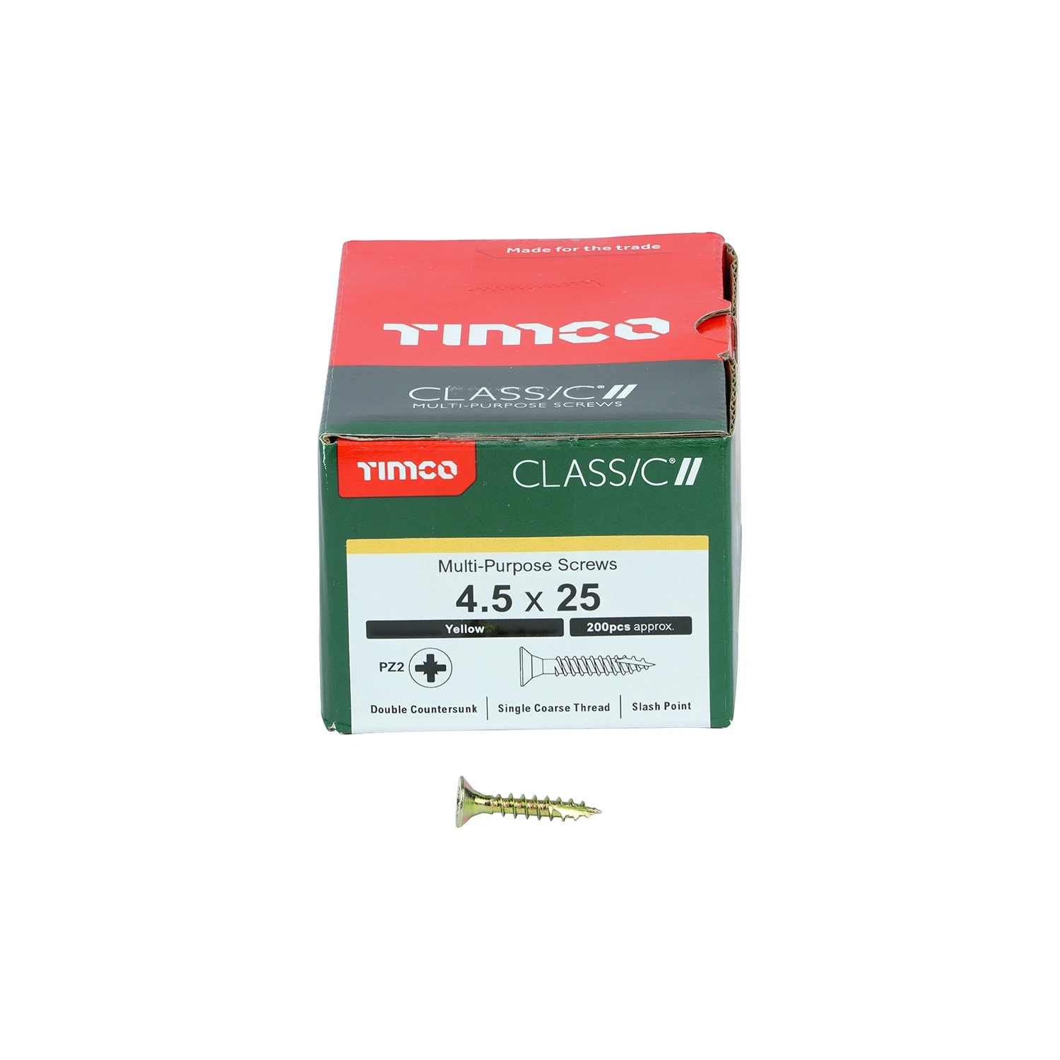 Timco 4.5 x 25mm Classic Multi-Purpose Woodscrew PZ2 Double Countersunk Zinc Yellow Box 200