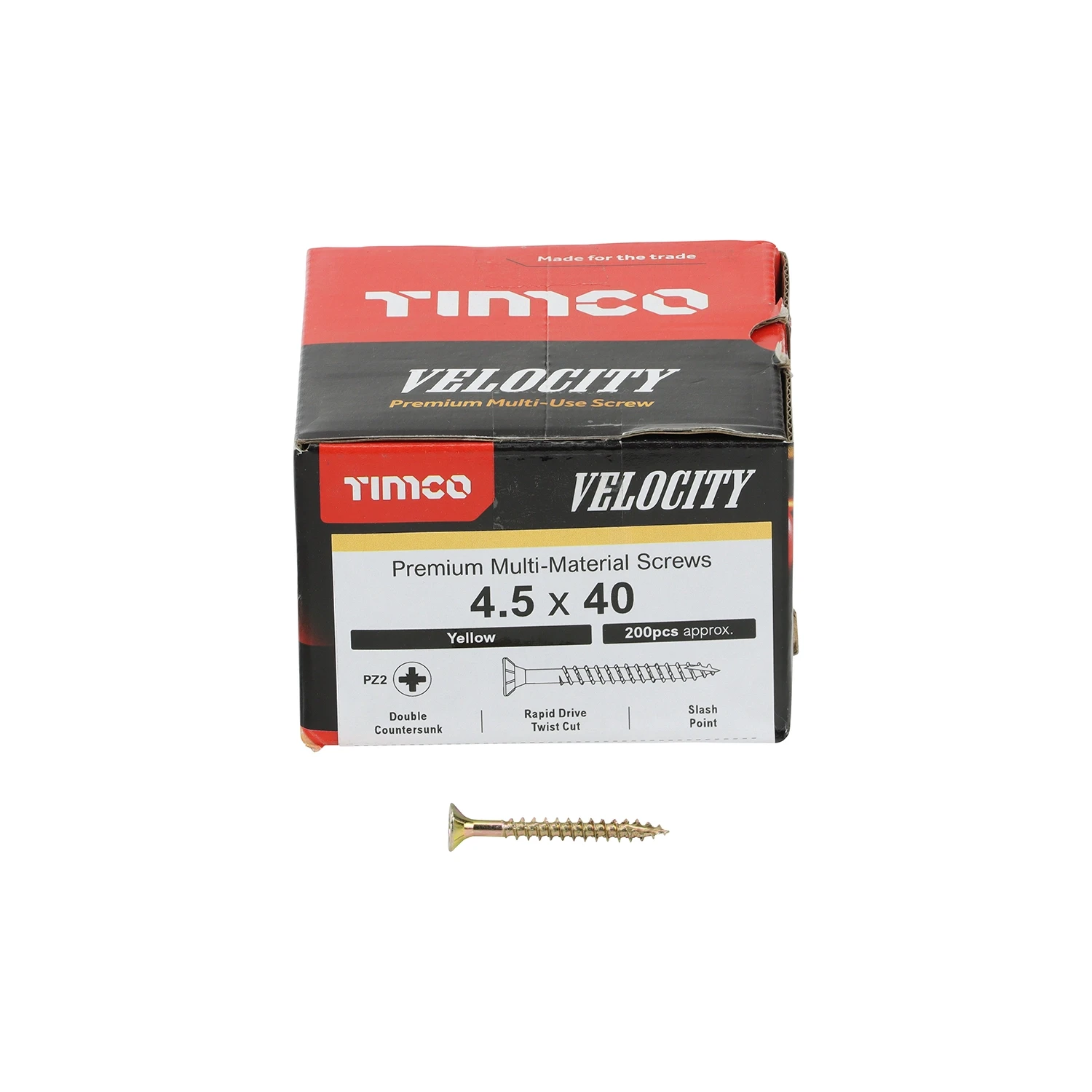 Timco Velocity 4.5x40mm PZ2 Double Countersunk Woodscrew Yellow Box of 200