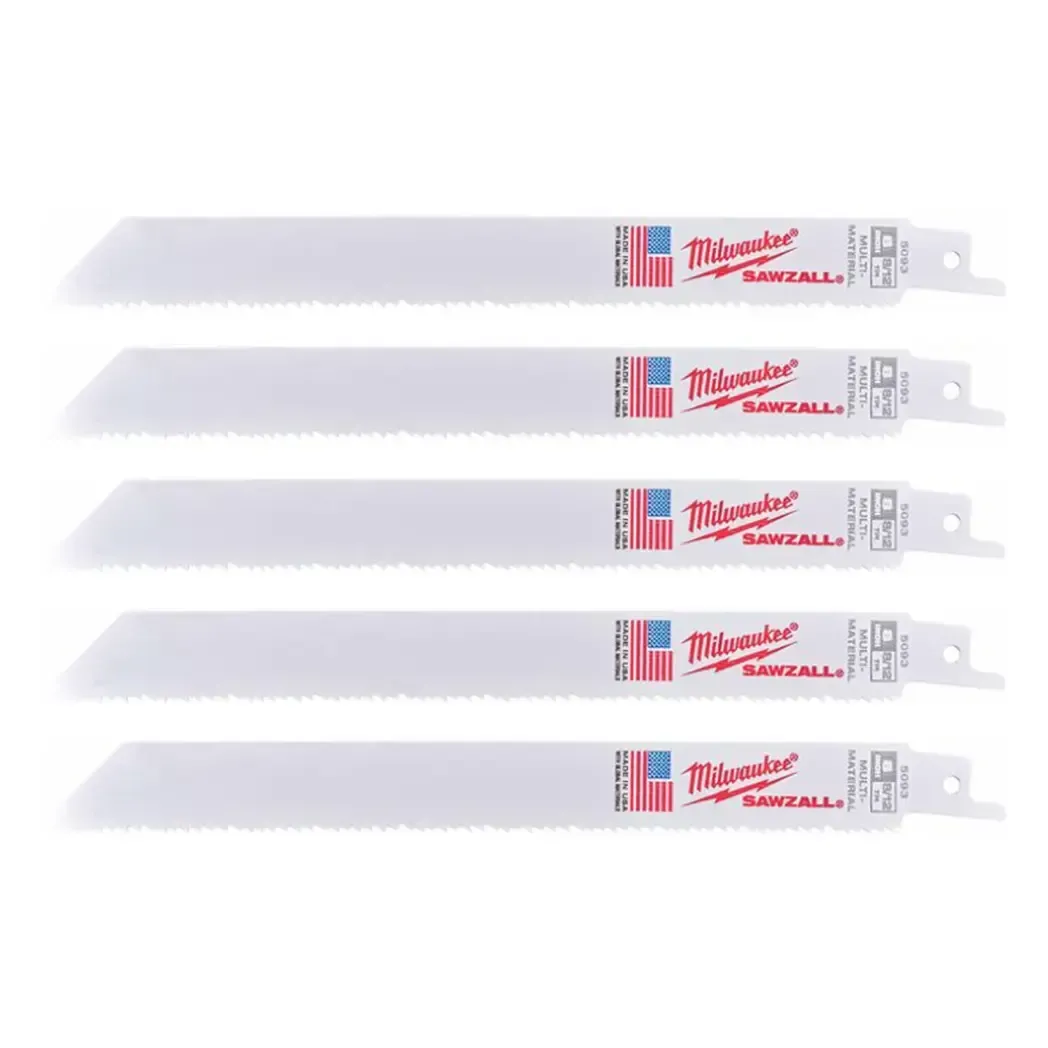 48005093 - Milwaukee Sawzall Blade 200mm 8/12 TPI Universal Pack 5 48005093
