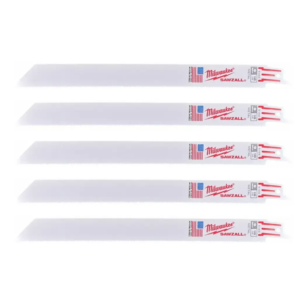 48005188 - Milwaukee Sawzall Metal Sabre Blade 230mm 18 TPI 5 Pack 48005188