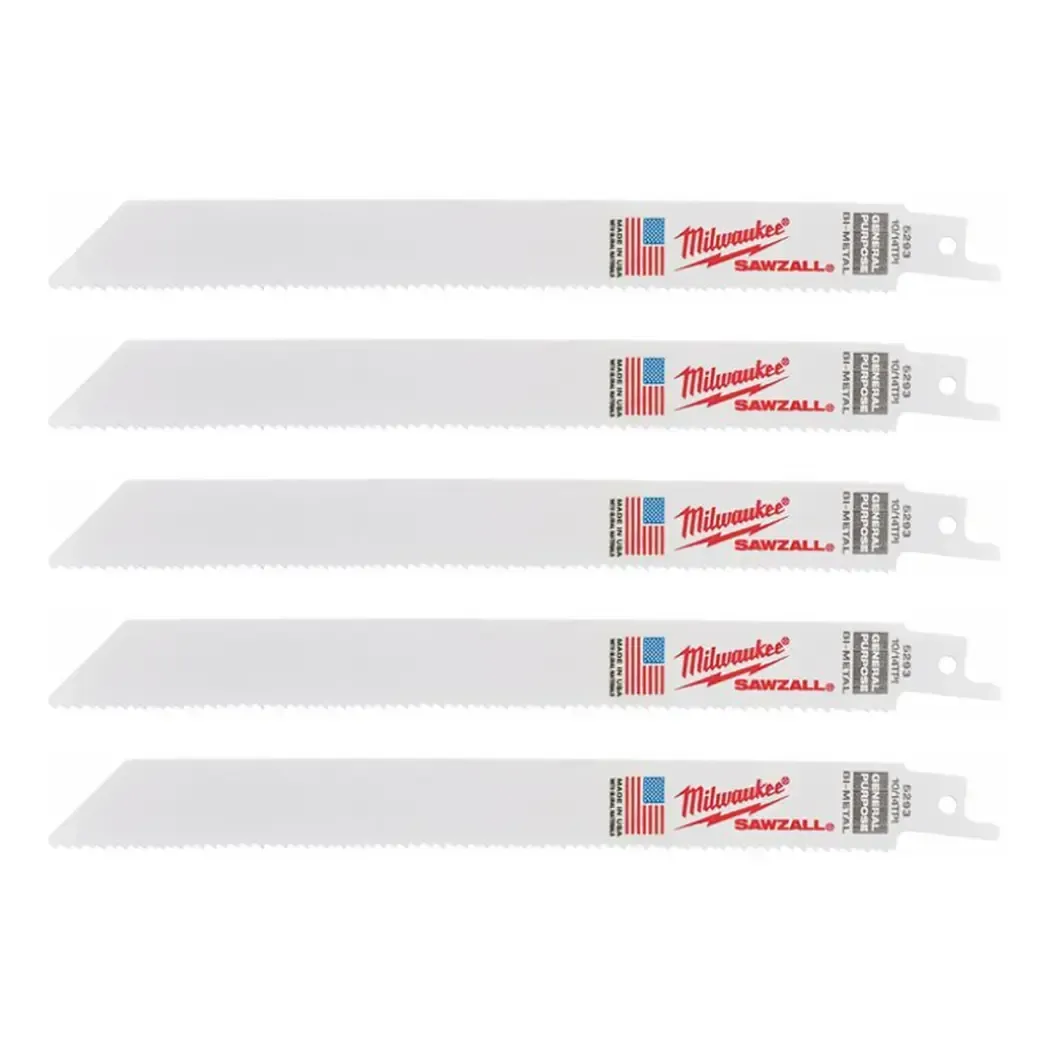 48005293 - Milwaukee Sawzall Blade 200mm 10/14 TPI Universal 5 Pack 48005293