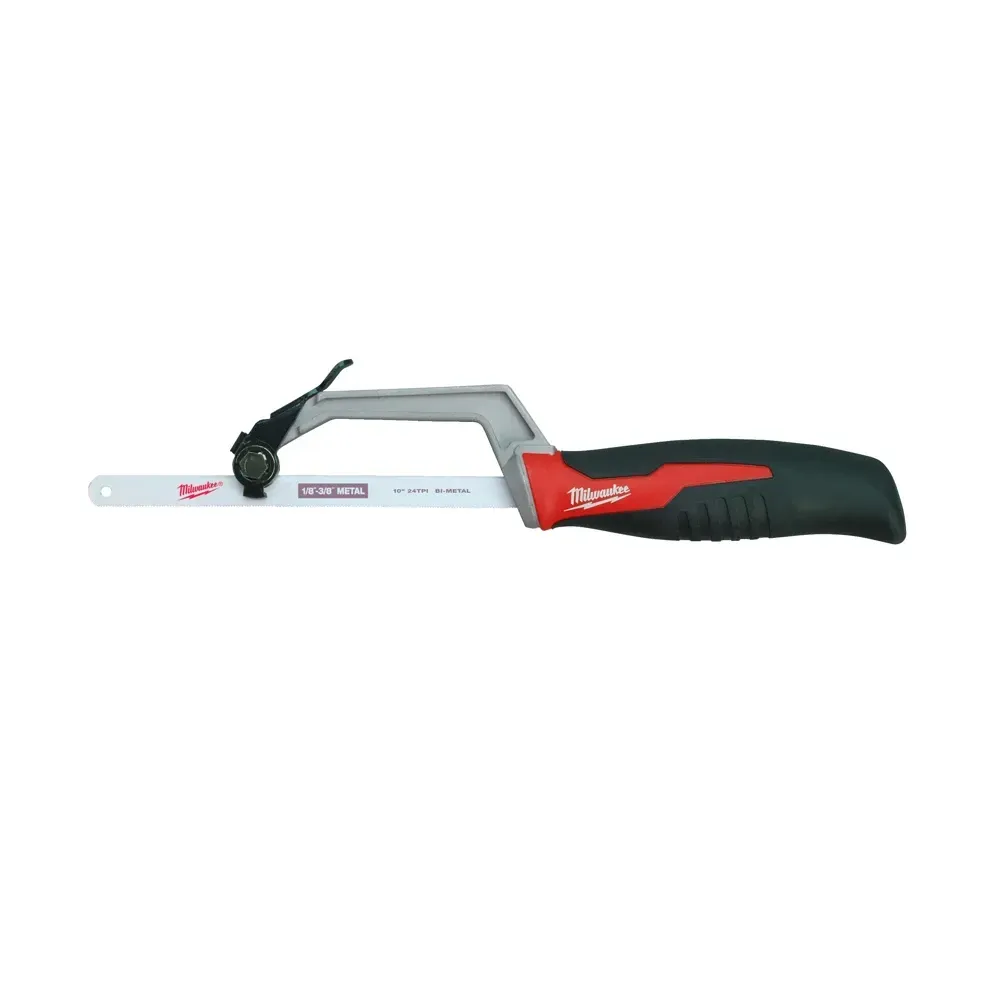 Milwaukee compact hacksaw tool free blade change rubber grip