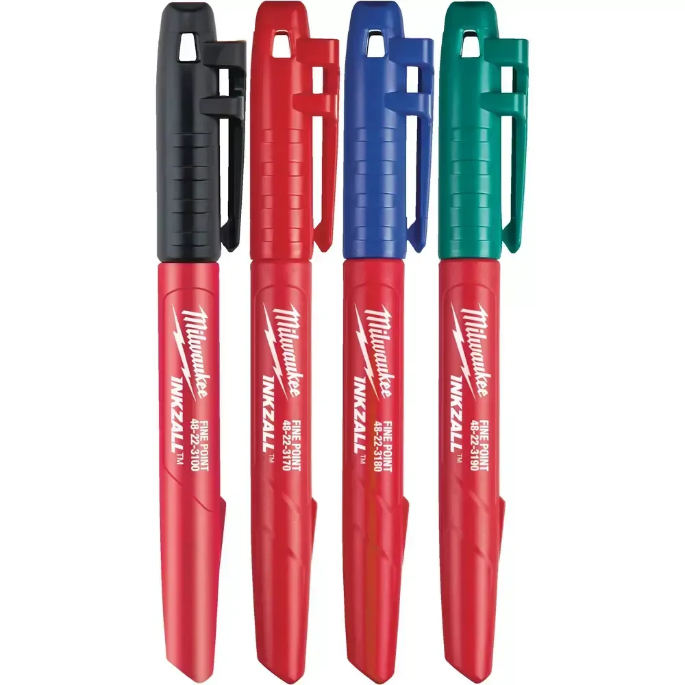 Milwaukee INKZALL Jobsite Markers With Standard Tip Pack - Black, Red, Blue, Green (4 pieces)