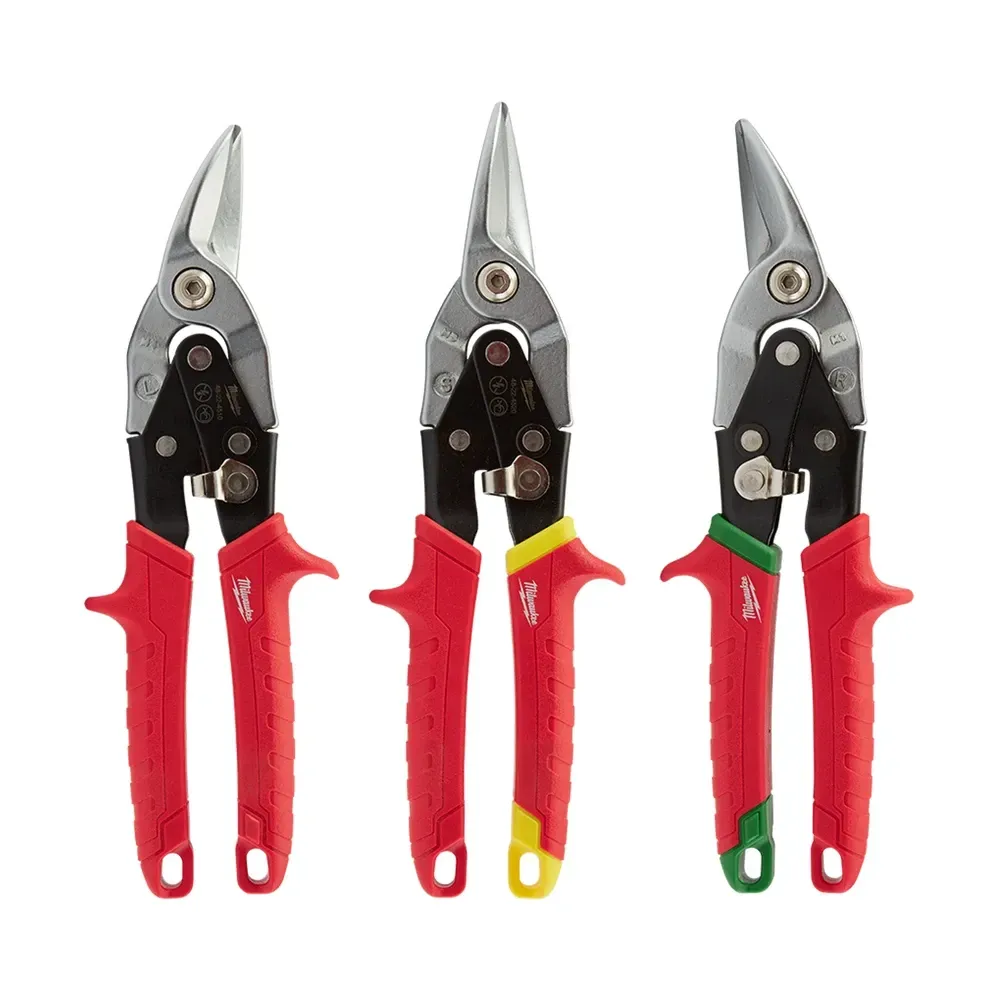 Milwaukee 3-piece aviation snip set with forged serrated blades