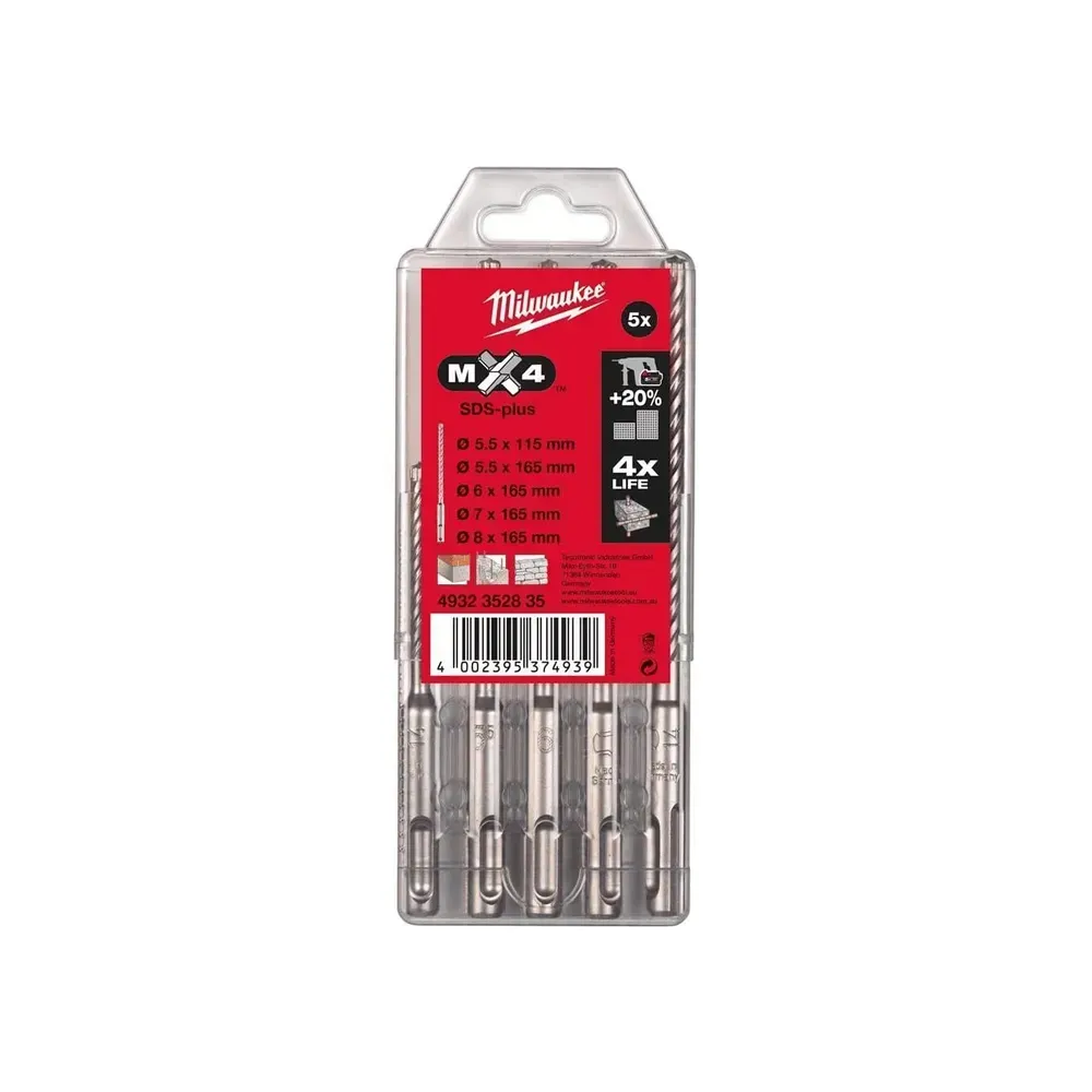 5-piece Milwaukee SDS-Plus MX4 concrete drill bit set (5.5-8mm)