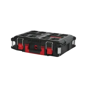 Impact-resistant Milwaukee tool box with metal reinforced corners and locking point