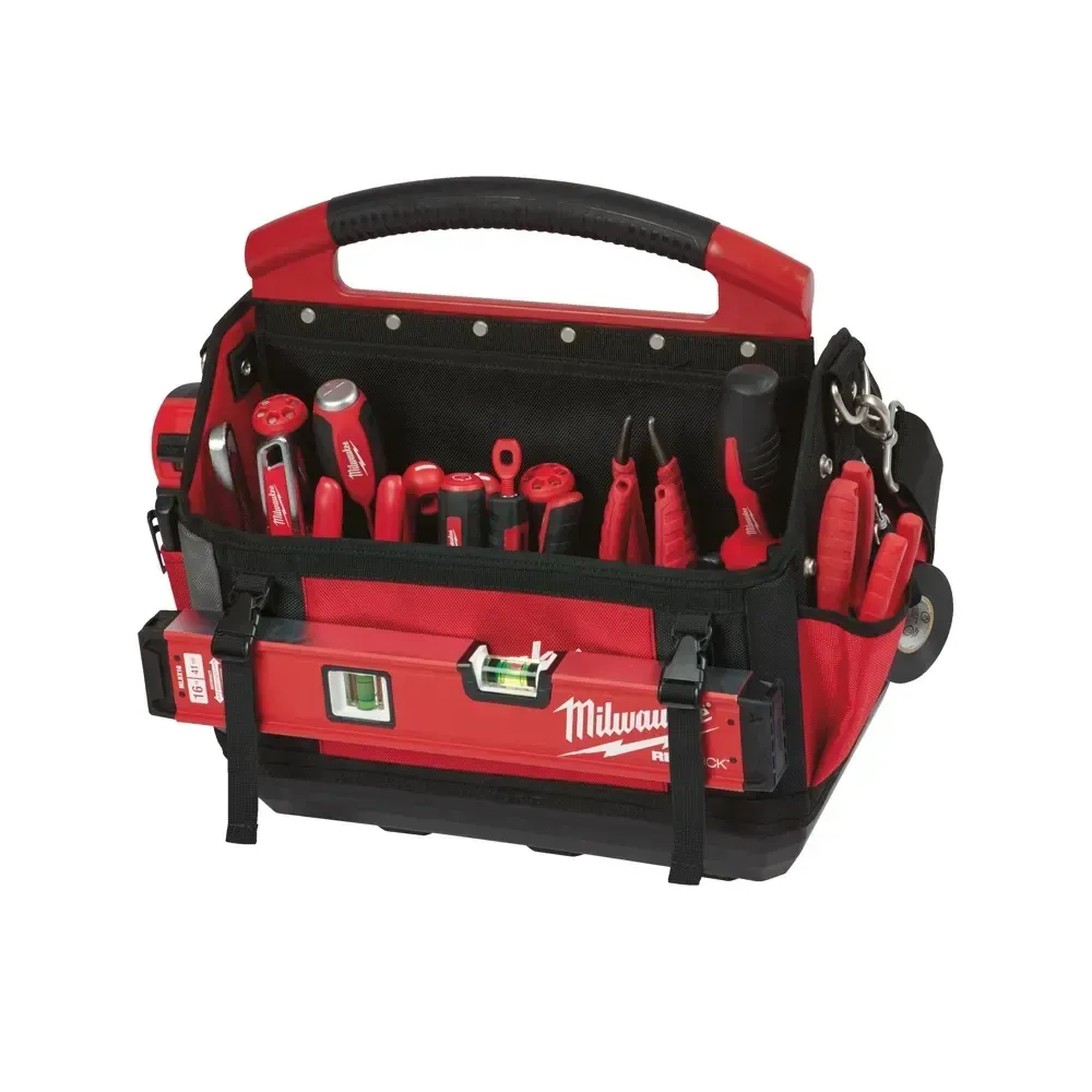 Milwaukee PACKOUT modular 31-pocket tool bag featuring all-metal hardware