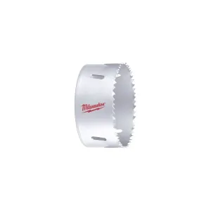 Milwaukee 92mm Bi-Metal contractor holesaw with optimized 4-6 tooth geometry.