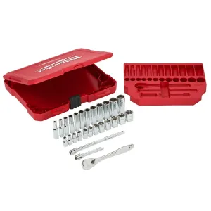 Milwaukee 1/4 Inch Drive Ratcheting & Socket Set Metric, Red (28 Pieces)