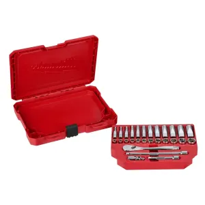Milwaukee 1/4 Inch Drive Ratcheting & Socket Set Metric, Red (28 Pieces)