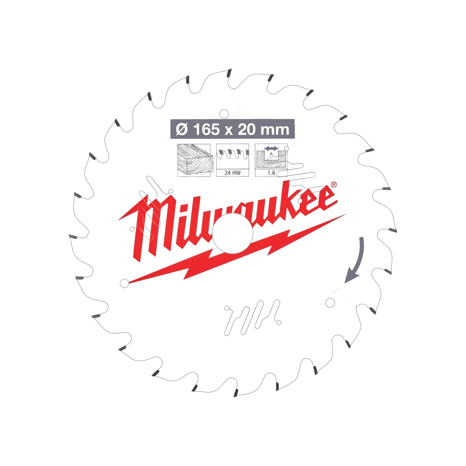Milwaukee TCT Circular Saw Blade 165mm x 20mm Bore 24T ATB 1.6 Kerf