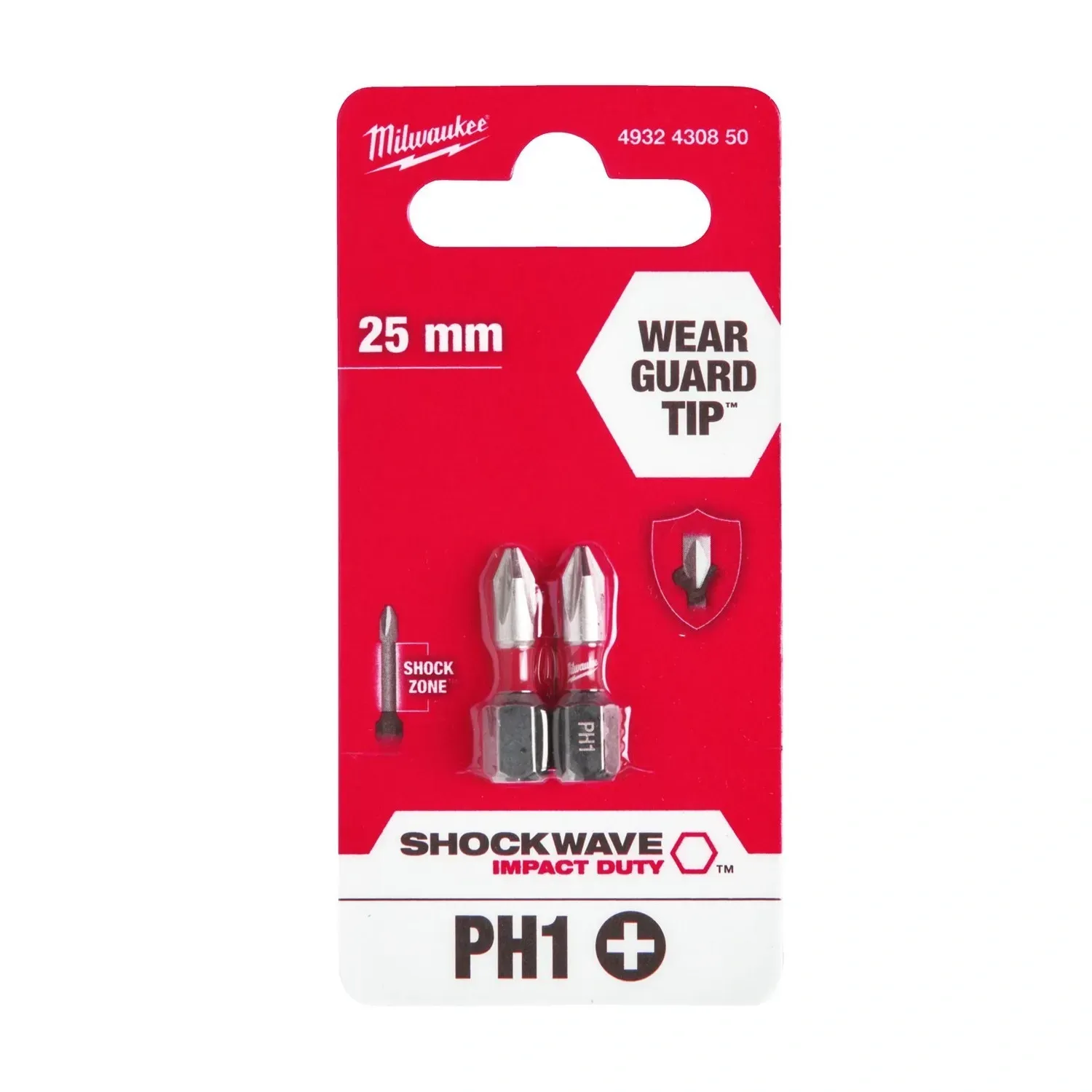 Milwaukee SHOCKWAVE IMPACT DUTY PH1 bits 25mm 2 piece pack