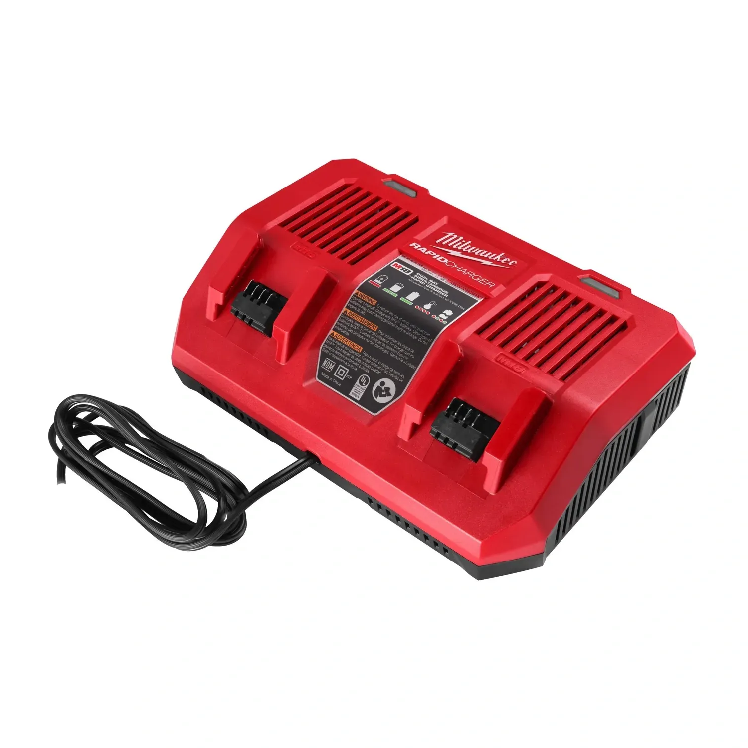 Milwaukee M18 dual bay rapid charger with two battery slots