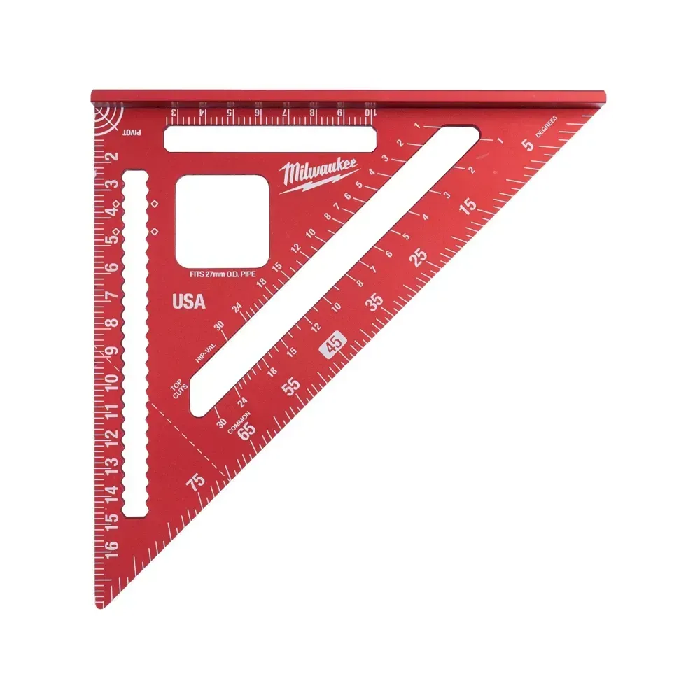 Rafter square featuring high-visibility laser-etched markings